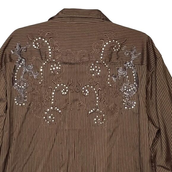 Spunky Mac Shirt Mens XL Brown Embroidered Western Pearl Snap Long Sleeve Cowboy - Picture 9 of 11
